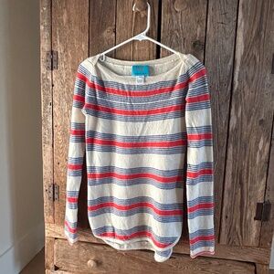 ISLEFIELD WOMEN'S CASHMERE STRIPED BOATNECK RED BLUE SWEATER XS